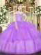 Custom Designed Floor Length Ball Gowns Sleeveless Lavender Quince Ball Gowns Lace Up