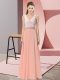 Peach Sleeveless Beading Floor Length Prom Gown