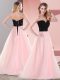 Pink And Black Sweetheart Neckline Belt Prom Dresses Sleeveless Lace Up