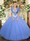 Ball Gowns Sweet 16 Dress Baby Blue Sweetheart Tulle Sleeveless Floor Length Lace Up