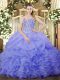 Edgy Lavender Sleeveless Organza Lace Up Sweet 16 Dress for Military Ball and Sweet 16 and Quinceanera