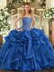 Captivating Blue Sleeveless Beading and Ruffles Floor Length Vestidos de Quinceanera