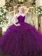 Smart Ball Gowns Sweet 16 Dresses Purple Sweetheart Tulle Sleeveless Floor Length Zipper