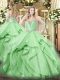 Green Lace Up Sweetheart Beading and Ruffles Quinceanera Dresses Tulle Sleeveless