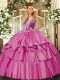 Cute Lilac Straps Neckline Beading and Ruffled Layers 15th Birthday Dress Sleeveless Lace Up