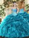 Floor Length Ball Gowns Sleeveless Teal 15 Quinceanera Dress Lace Up