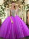 Colorful Sleeveless Floor Length Beading Lace Up 15th Birthday Dress with Fuchsia