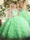 Eye-catching Apple Green 15 Quinceanera Dress Military Ball and Sweet 16 and Quinceanera with Lace and Ruffled Layers Scoop Sleeveless Zipper