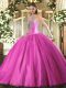 Exceptional Fuchsia Sleeveless Tulle Lace Up Vestidos de Quinceanera for Military Ball and Sweet 16 and Quinceanera