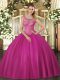 Scoop Sleeveless Lace Up Quinceanera Dresses Fuchsia Tulle
