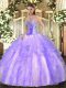 Lavender Ball Gowns Beading and Ruffles Vestidos de Quinceanera Lace Up Tulle Sleeveless Floor Length