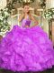 Dynamic Sleeveless Floor Length Beading and Ruffles Lace Up 15 Quinceanera Dress with Lilac