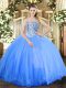 Free and Easy Baby Blue Lace Up Sweetheart Beading Quince Ball Gowns Tulle Sleeveless