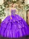 Inexpensive Purple Sweetheart Lace Up Beading and Ruffled Layers 15 Quinceanera Dress Sleeveless