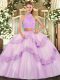 Sleeveless Criss Cross Floor Length Beading and Appliques and Ruffles Quinceanera Dresses