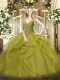 Ball Gowns Quince Ball Gowns Olive Green V-neck Tulle Sleeveless Floor Length Lace Up
