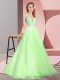 Glittering V-neck Sleeveless Zipper Prom Party Dress Yellow Green Tulle