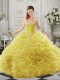 Yellow Sleeveless Court Train Beading and Ruffles Vestidos de Quinceanera