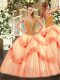 Fitting Peach Lace Up Sweet 16 Dress Beading Sleeveless Floor Length
