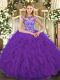 Custom Made Organza Cap Sleeves Floor Length Sweet 16 Dress and Beading and Ruffles