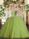 Exceptional Beading Sweet 16 Quinceanera Dress Olive Green Lace Up Sleeveless Brush Train