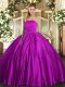 Best Fuchsia Lace Up Strapless Ruching Quince Ball Gowns Satin Sleeveless