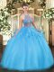 Aqua Blue Sleeveless Tulle Lace Up Sweet 16 Dress for Military Ball and Sweet 16 and Quinceanera