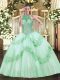 Sleeveless Tulle Floor Length Lace Up Quinceanera Dresses in Apple Green with Beading and Appliques