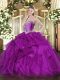 Purple Ball Gowns Beading and Ruffles Vestidos de Quinceanera Lace Up Organza Sleeveless Floor Length