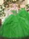 Green Ball Gowns Tulle Sweetheart Sleeveless Beading and Ruffles Floor Length Lace Up Ball Gown Prom Dress