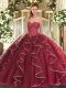 Customized Tulle Sweetheart Sleeveless Lace Up Beading and Ruffles Sweet 16 Dress in Burgundy
