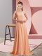 Artistic Orange A-line Chiffon Spaghetti Straps Sleeveless Ruching Criss Cross Evening Dress Sweep Train