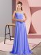 Affordable Chiffon Spaghetti Straps Sleeveless Sweep Train Backless Ruching Prom Dress in Lavender