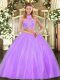 Smart Lilac Criss Cross Ball Gown Prom Dress Beading Sleeveless Floor Length