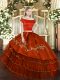 Two Pieces 15 Quinceanera Dress Rust Red Off The Shoulder Organza and Taffeta Short Sleeves Floor Length Zipper
