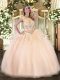 Custom Fit Scoop Sleeveless Zipper Quinceanera Gown Peach Organza