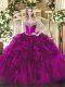 Ball Gowns Quinceanera Dress Fuchsia Sweetheart Organza Sleeveless Floor Length Lace Up