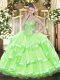 Great Sweetheart Sleeveless Organza Sweet 16 Dresses Appliques and Ruffled Layers Lace Up