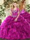 Fuchsia Sleeveless Floor Length Beading and Ruffles and Pick Ups Lace Up Sweet 16 Dress