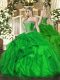 Green Sleeveless Floor Length Beading and Ruffles Lace Up Quince Ball Gowns