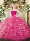 Exquisite Hot Pink Sleeveless Tulle Brush Train Zipper Quinceanera Gown for Military Ball and Sweet 16 and Quinceanera