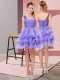 Fancy A-line Prom Gown Lavender One Shoulder Organza Sleeveless Mini Length Lace Up Fancy A-line Prom Gown Lavender One Shoulder Organza Sleeveless Mini Length Lace Up