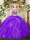Comfortable Lavender Scoop Lace Up Beading and Ruffles Quinceanera Gown Sleeveless