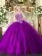 Sweetheart Sleeveless Sweet 16 Quinceanera Dress Floor Length Beading Eggplant Purple Tulle
