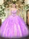 Customized Lilac Sweetheart Neckline Beading and Ruffles Sweet 16 Dress Sleeveless Lace Up