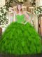 Custom Made Green Organza Lace Up Sweetheart Sleeveless Floor Length Quinceanera Gowns Beading and Ruffles