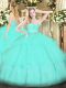 High Quality Sleeveless Floor Length Beading and Lace and Ruffled Layers Zipper Sweet 16 Dresses with Apple Green