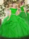 Superior Green Off The Shoulder Zipper Appliques and Ruffles Sweet 16 Dress Short Sleeves
