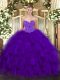 Ideal Purple Sleeveless Beading and Ruffles Floor Length Quince Ball Gowns
