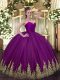 Purple Ball Gowns Tulle Sweetheart Sleeveless Appliques Floor Length Zipper Ball Gown Prom Dress